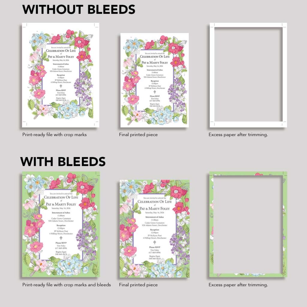 Images of crop marks bleeds and trim.